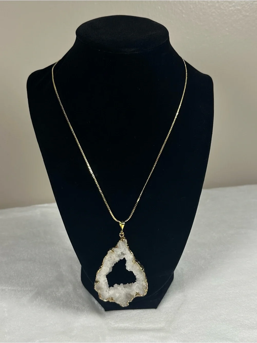 Gold Chain with White Druzy Geode Pendant